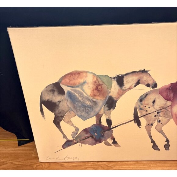 Carol Grigg Canvas Print Travois Native Inspired Watercolor Signed 39.5 x 25.25" - Picture 3 of 10